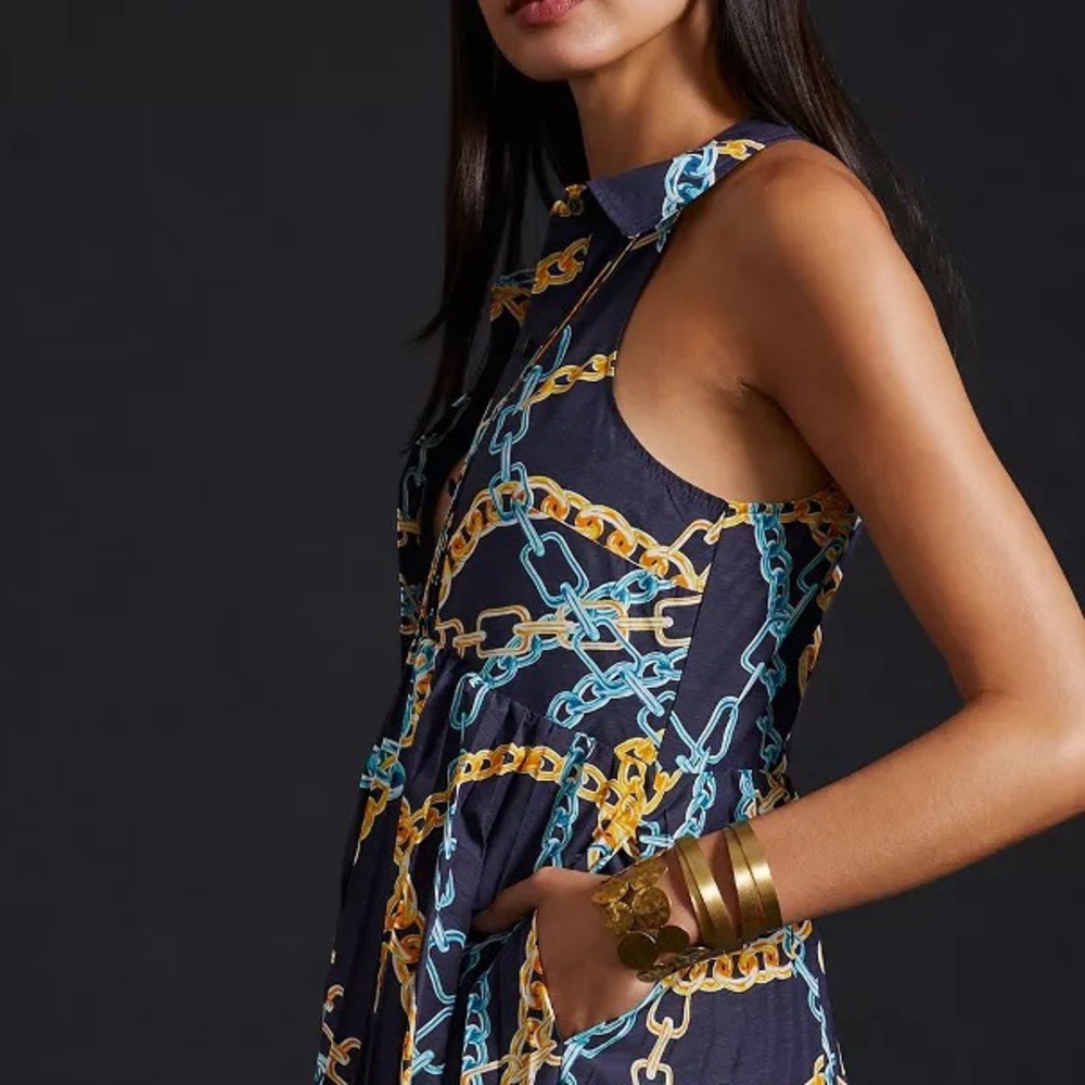Maeve Elegant Chains Pleated Midi Shirt Dress - Picture 10 of 16